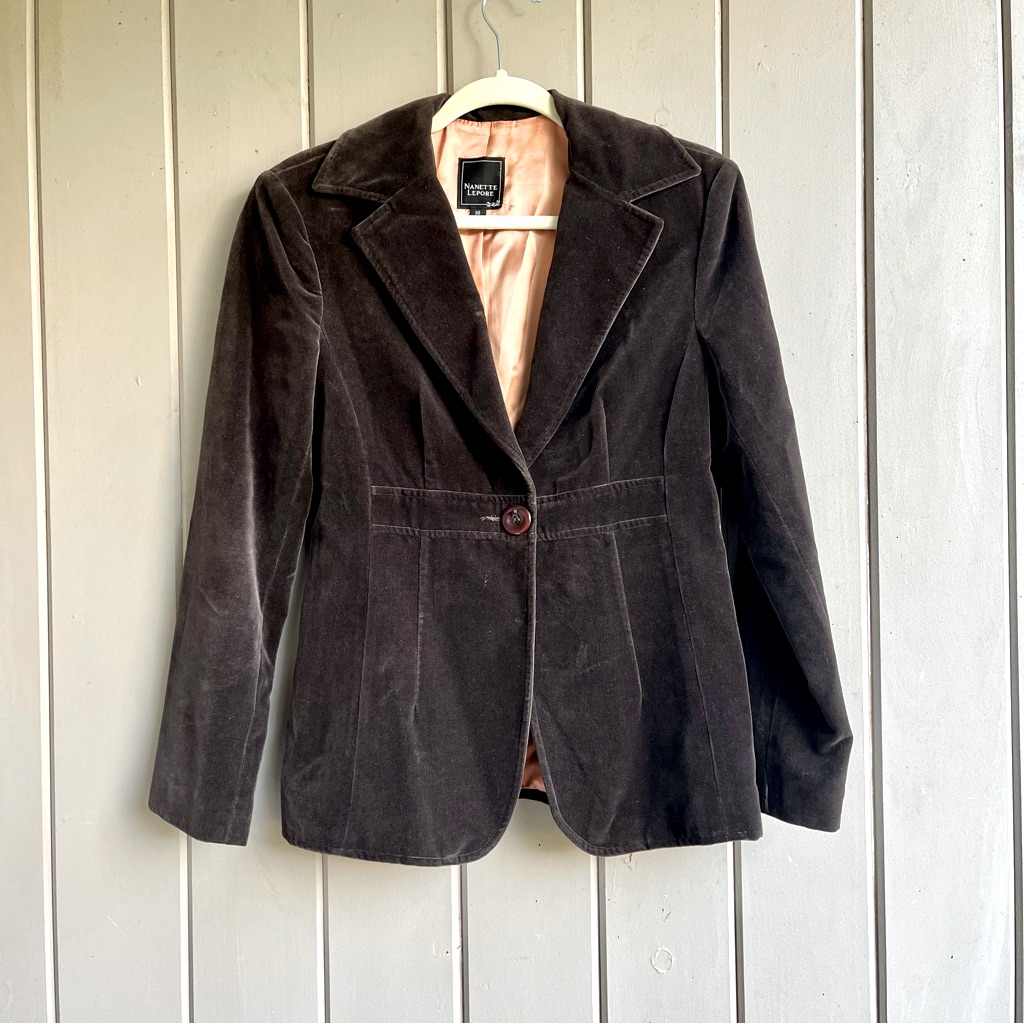 Nanette Lepore Women's 10 Brown Velvet One Button Blazer Jacket Dark Academia